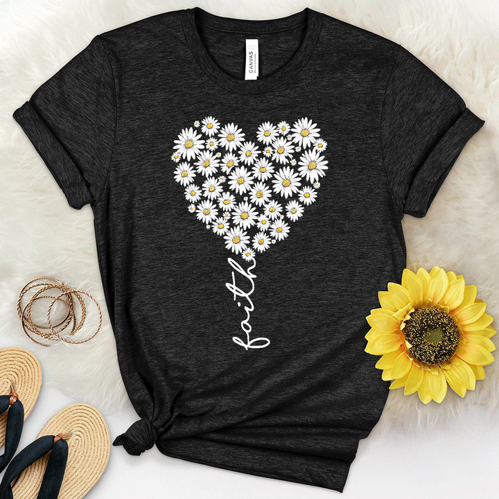 Faith Daisy Heart Heathered Tee