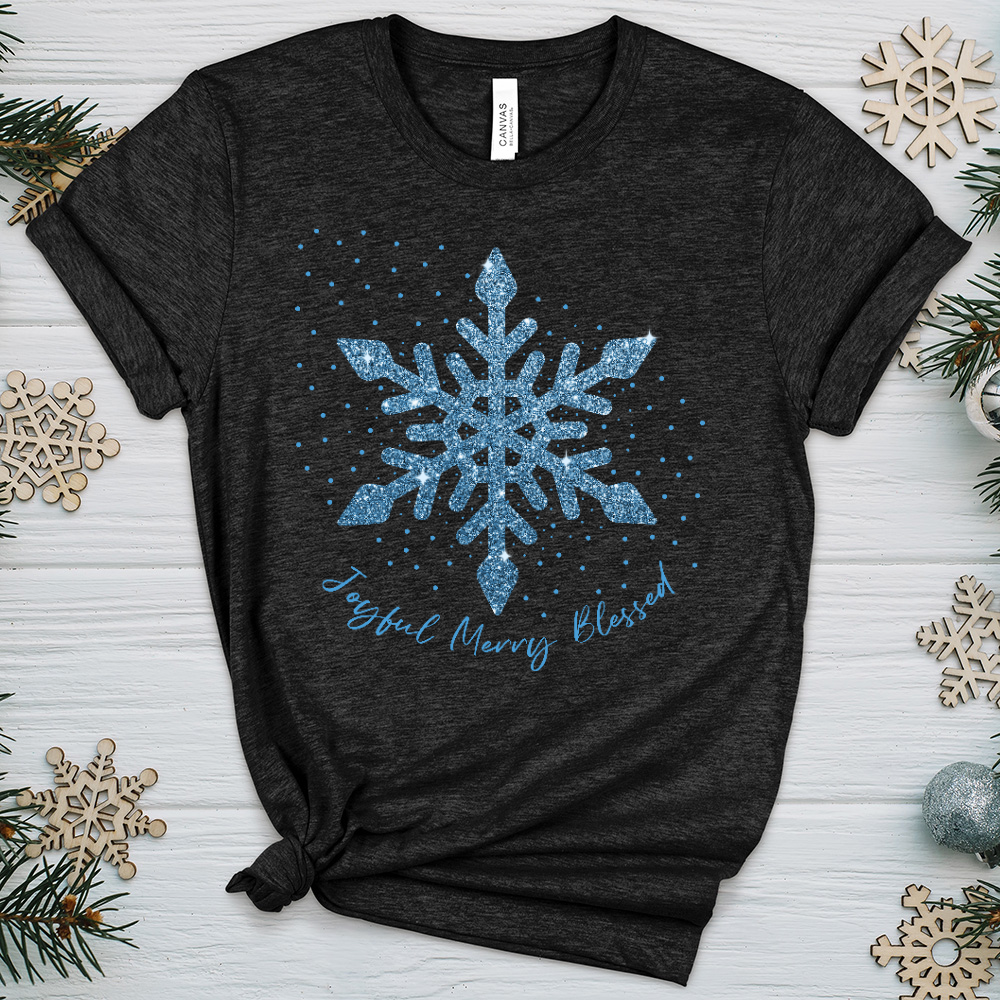 Joyful Merry Blessed Blue Snowflake Heathered Tee