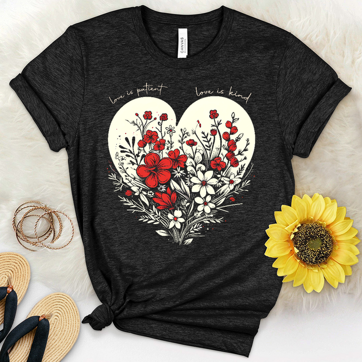 Faith Red Floral Heart Heathered Tee