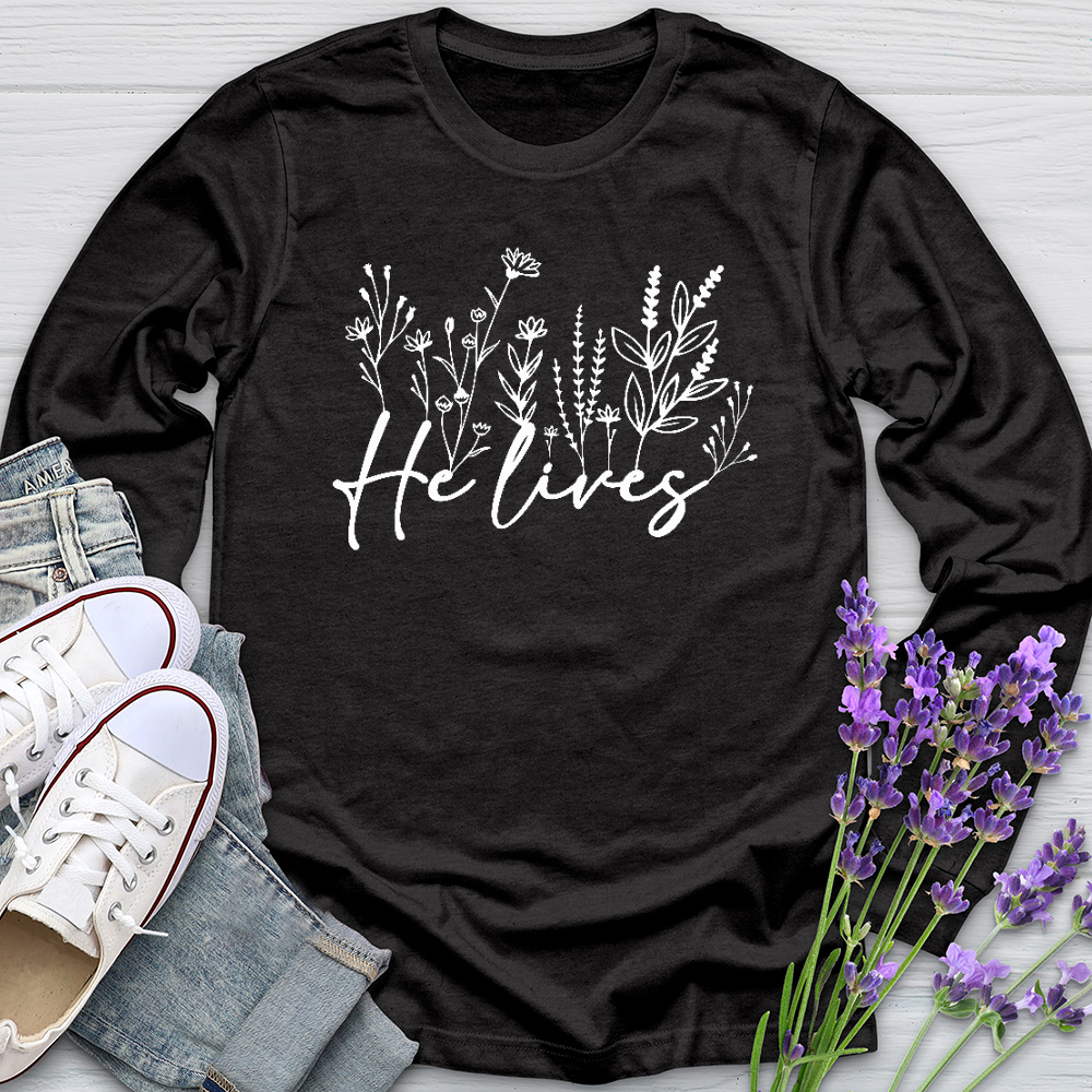 He Lives Wildflowers Long Sleeve Tee