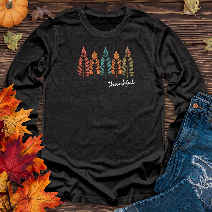 Retro Cozy Floral Trio Pine Trees Long Sleeve Tee