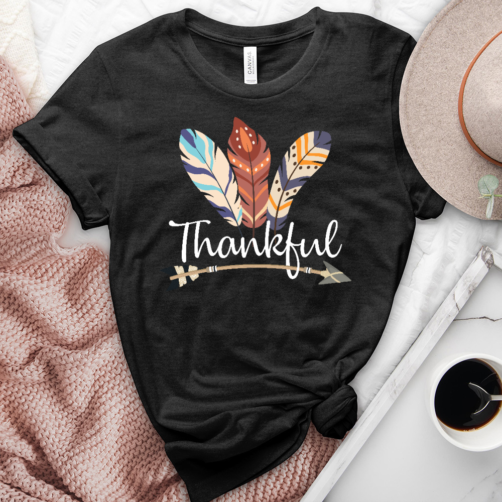 Thankful Colorful Feather Heathered Tee