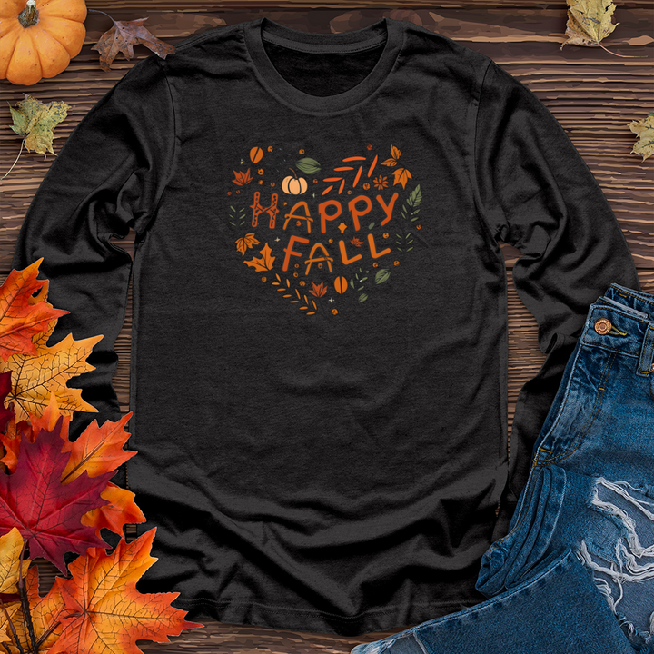 Happy Fall Heart Heathered Tee Long Sleeve Tee