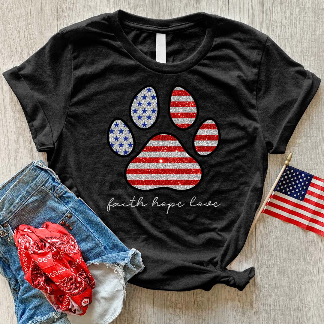 American Faith Paw Print Heathered Tee