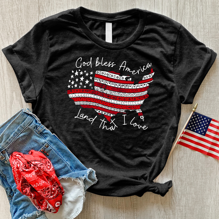 God Bless America USA Heathered Tee