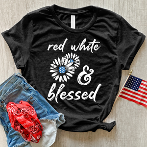 Red White Blessed Flowers Heathered Tee