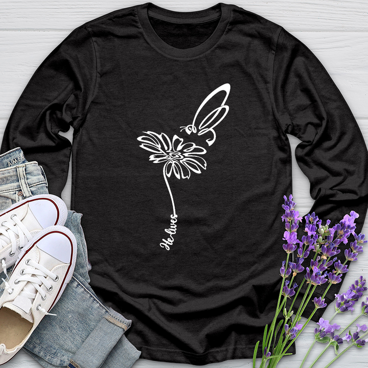 He Lives Bee Flower Long Sleeve Tee