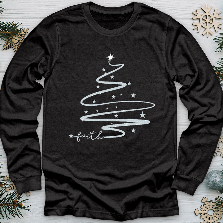 Faith Christmas Tree Silver Sparkle Long Sleeve Tee