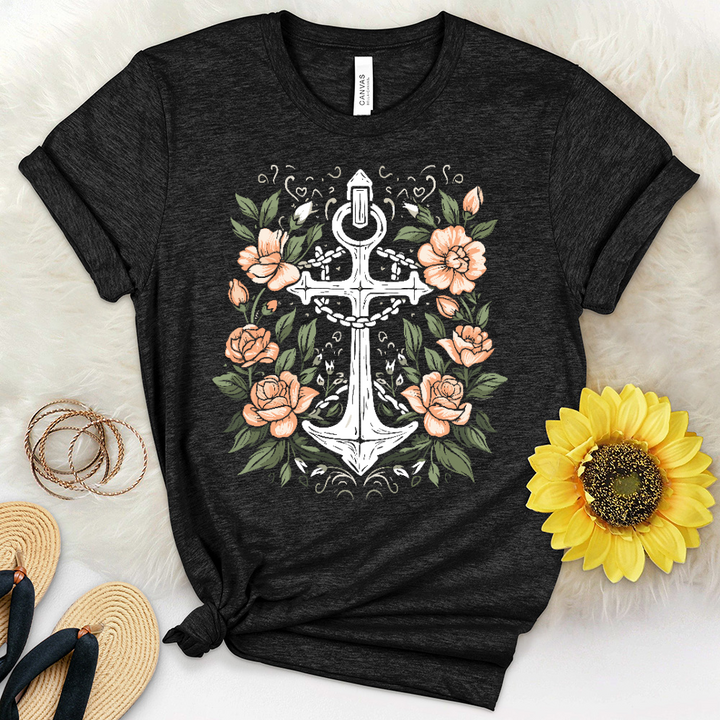 A Simple Anchor With Flower Heathered Tee