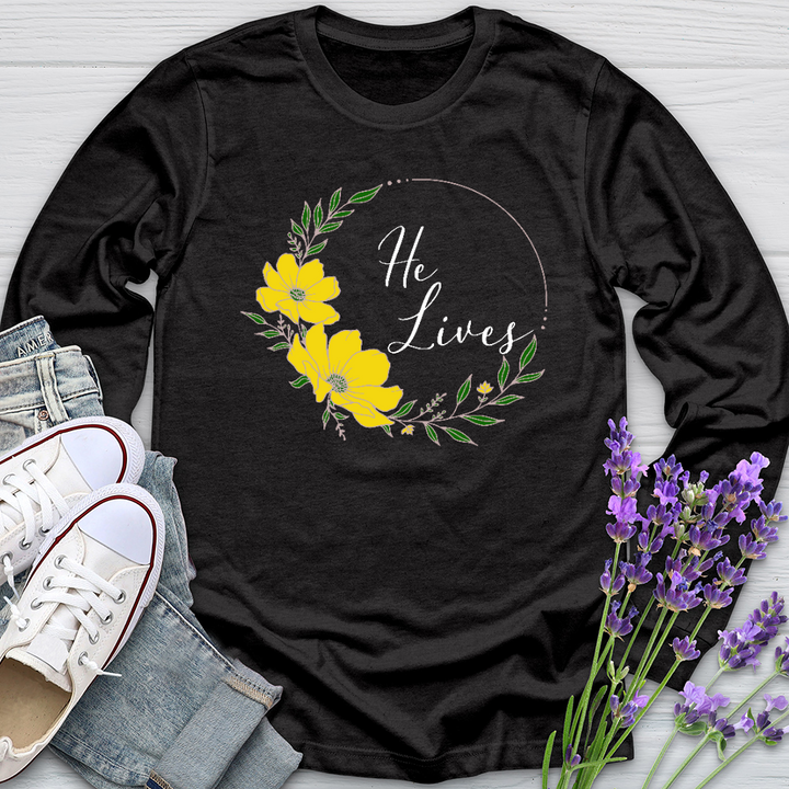 He Lives Flower Wreath Long Sleeve Tee