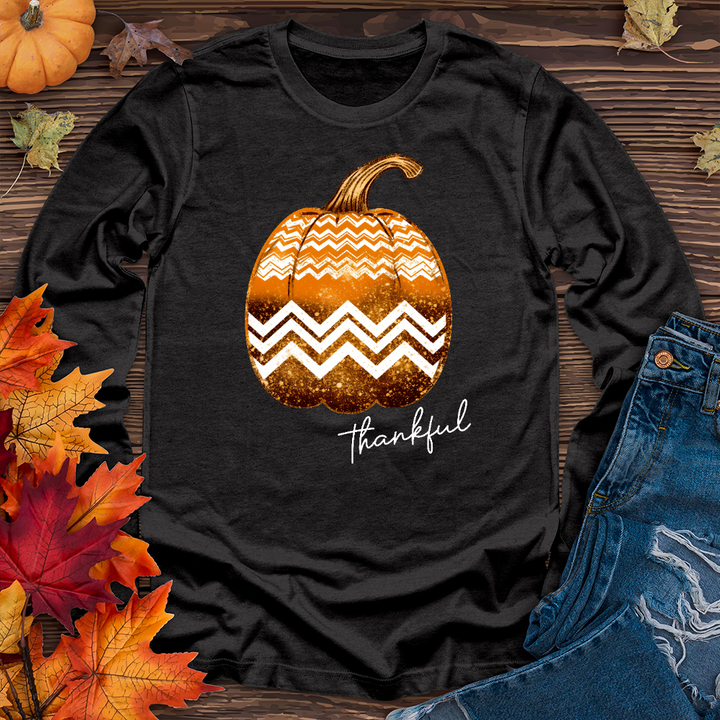 Thankful Gold Glitter Pumpkin Long Sleeve Tee