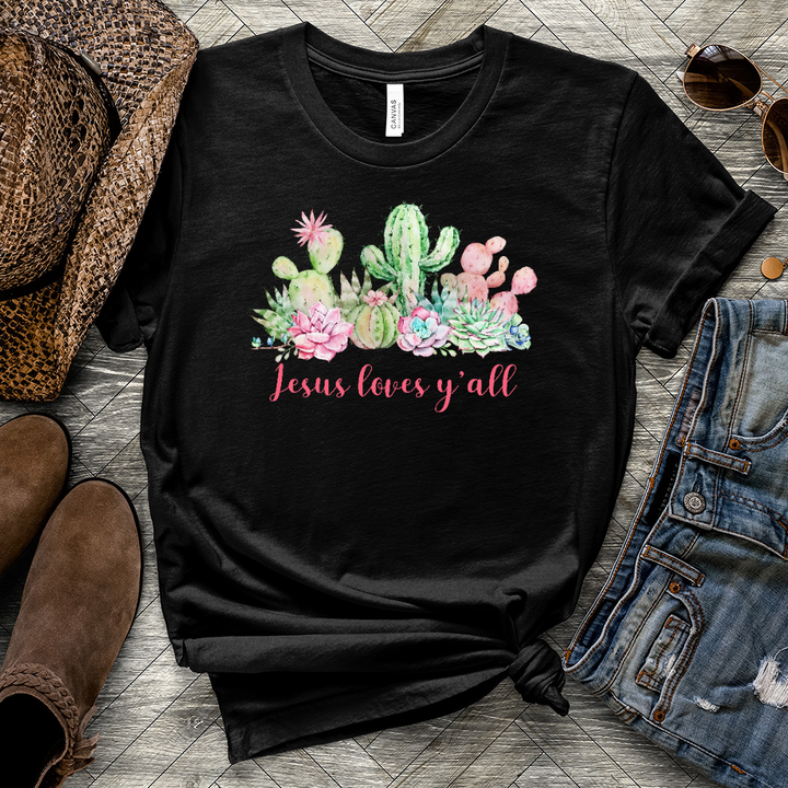 Jesus Loves Y'all Cactus Heathered Tee