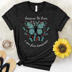 Because He Lives Butterflies Heathered Tee