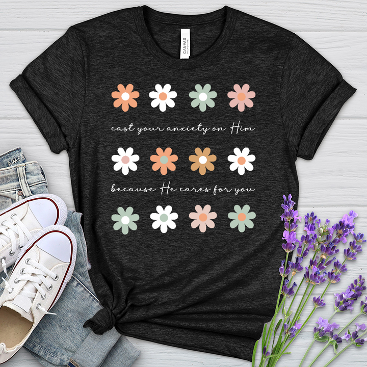 Cast Your Anxiety Boho Flowers Heathered Tee