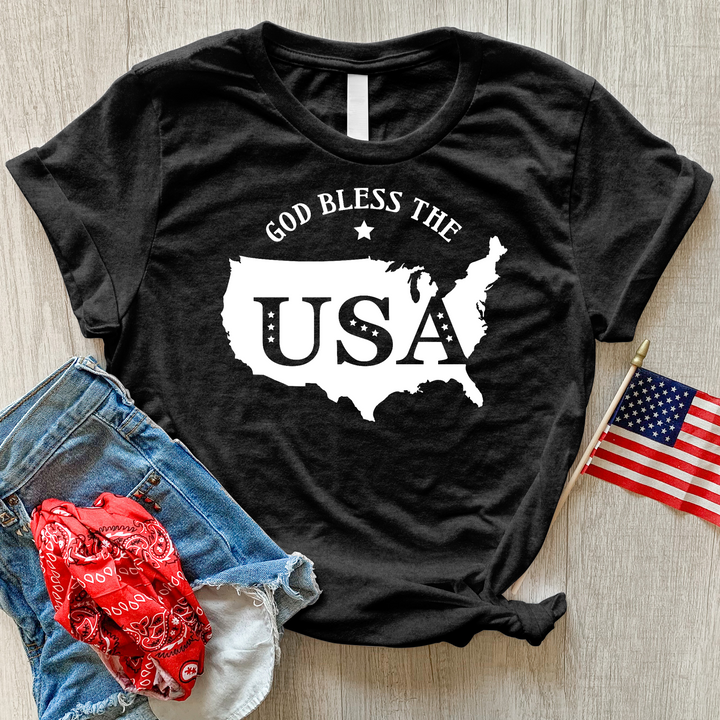 God Bless USA Outline Heathered Tee