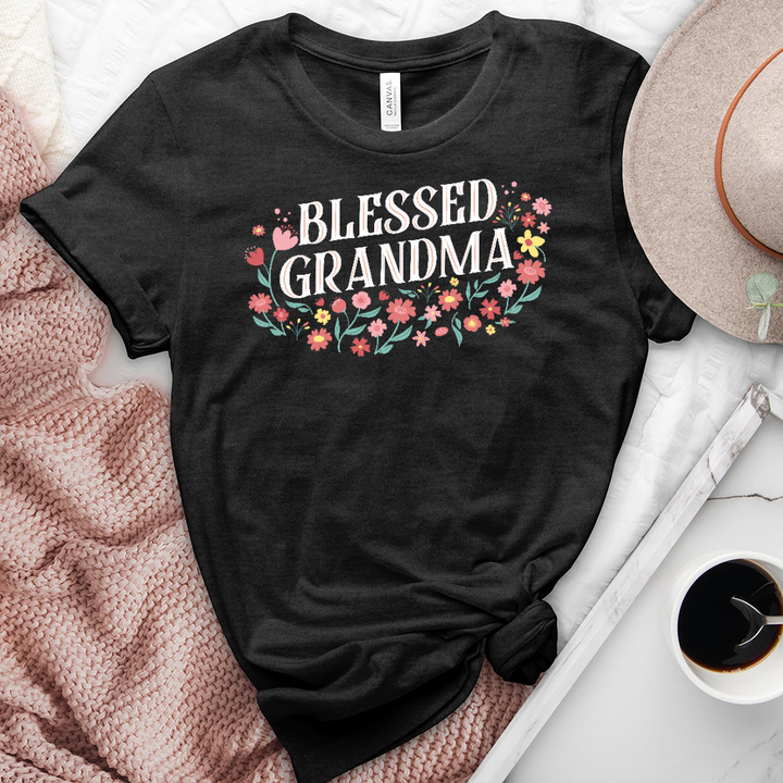 Blessed Grandma Spring Flowers Heathered Tee