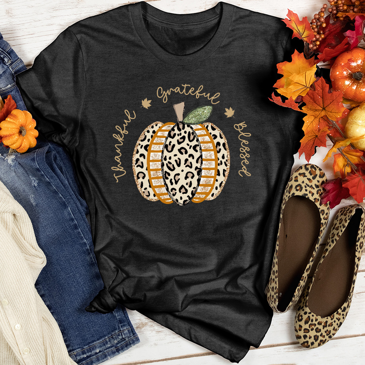 Thankful Grateful Blessed Faux Pumpkin Heathered Tee