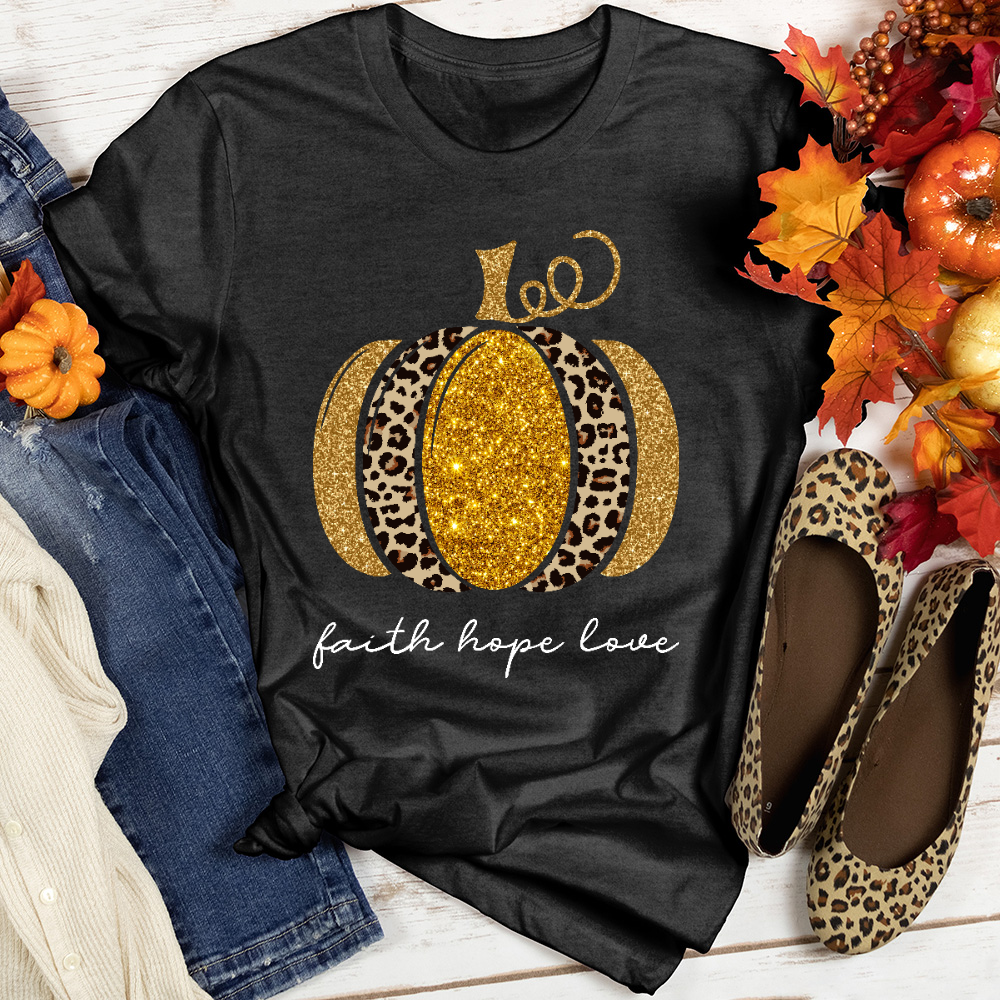 Faith Hope Love Leopard Pumpkin Heathered Tee