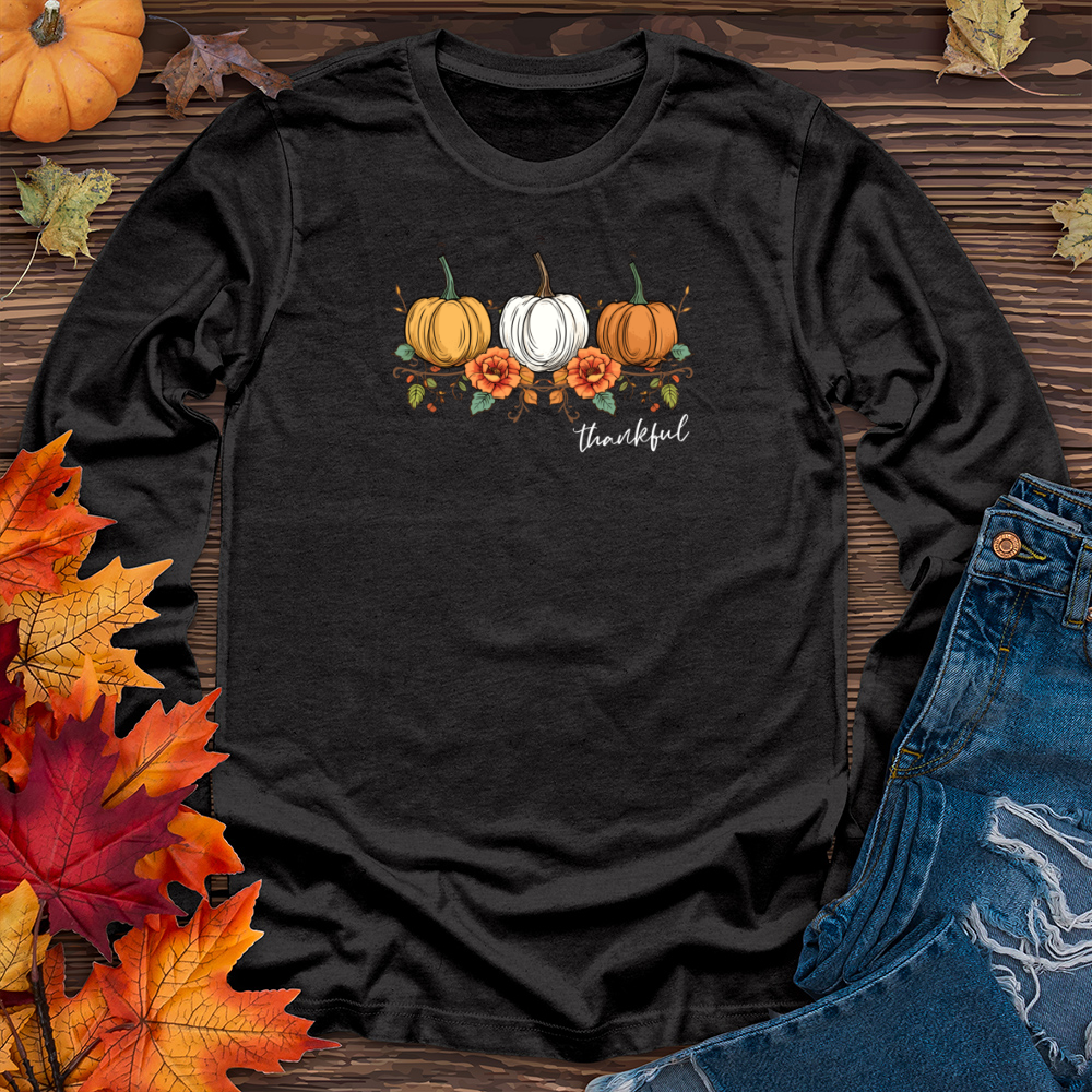 Vintage Cozy Floral Trio Pumpkins Long Sleeve Tee