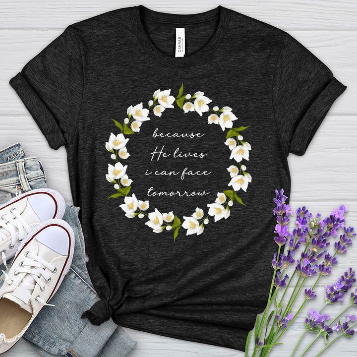 Because He Lives Wreath Heathered Tee