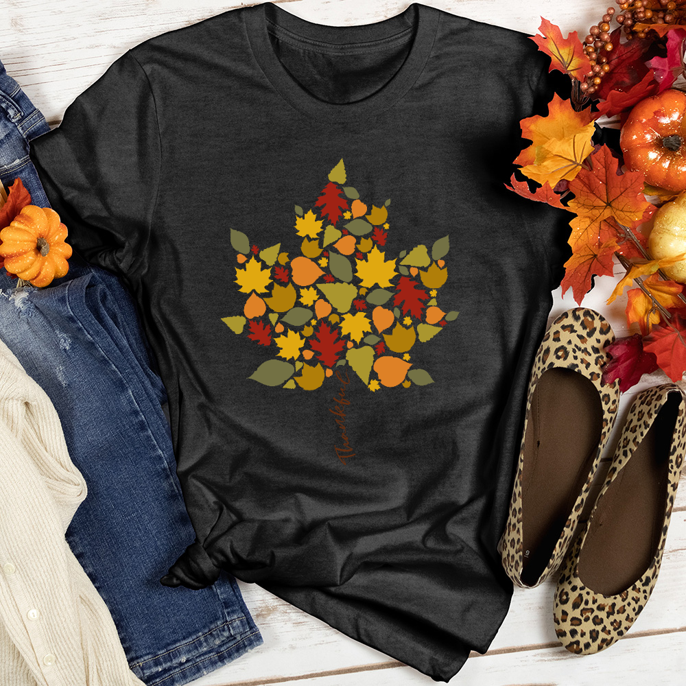 Thankful Leaf Stem Heathered Tee