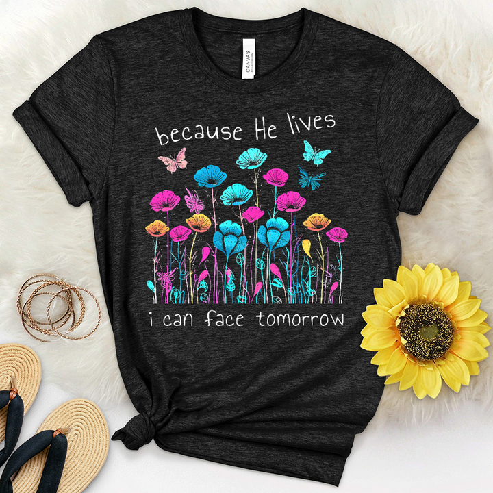 Because He Lives Neon Flowers Heathered Tee