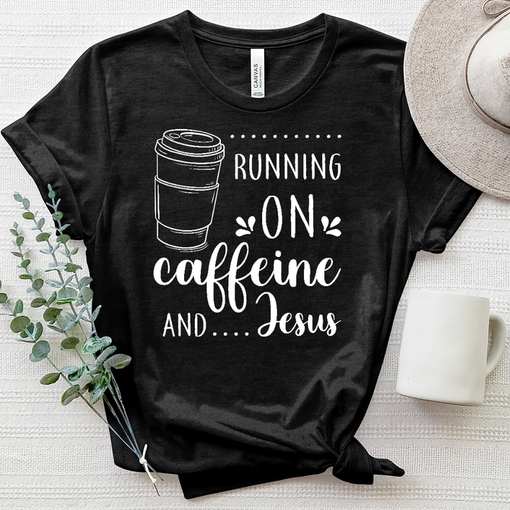 Running on Caffeine And Jesus  White Heathered Tee