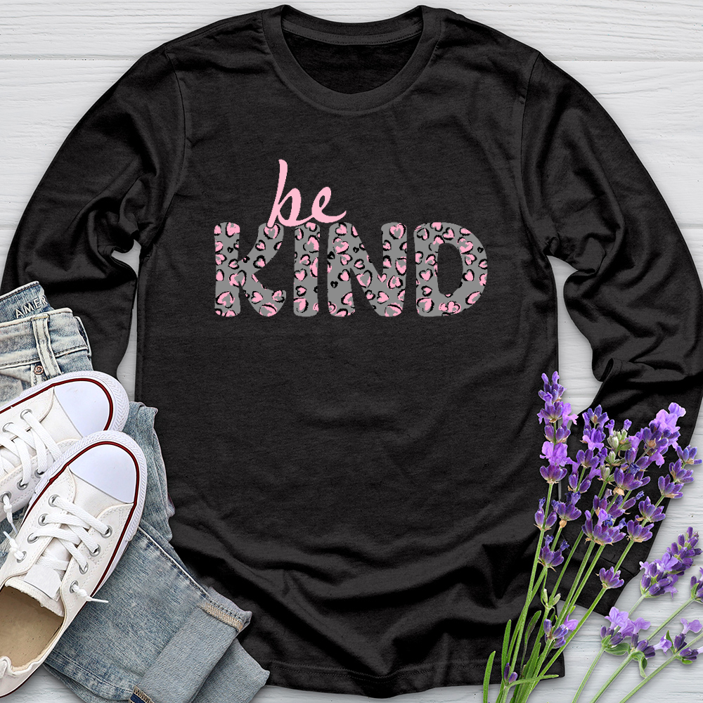 Be Kind Pink Leopard Print Long Sleeve Tee