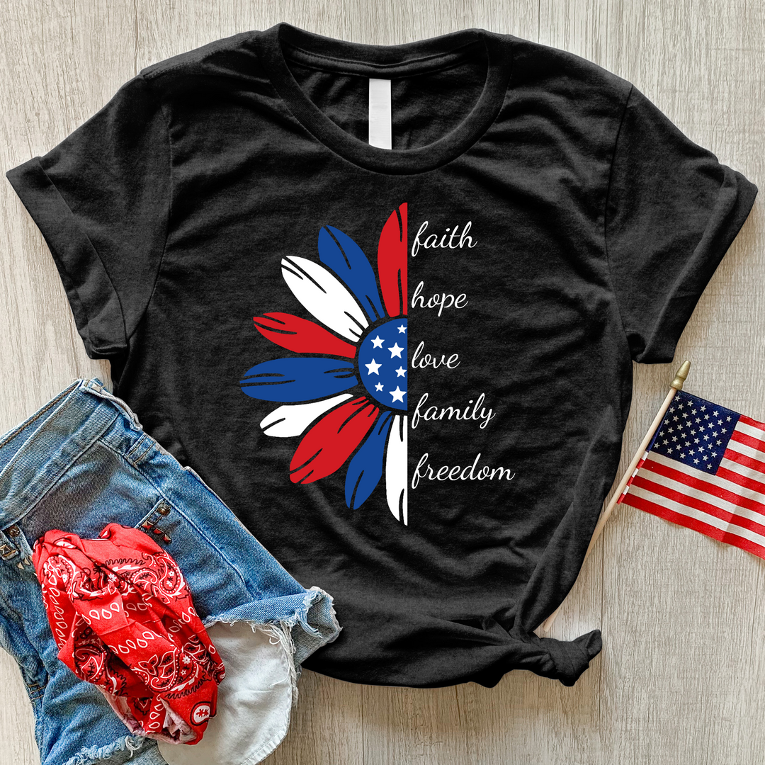 Faith Family Freedom Daisy Heathered Tee