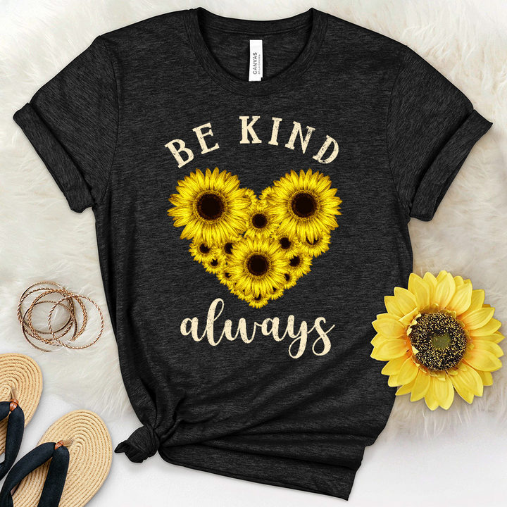 Be Kind Always Flower Heart Heathered Tee