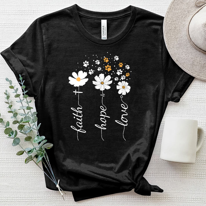 Faith Hope Love Floating Paw Prints Heathered Tee