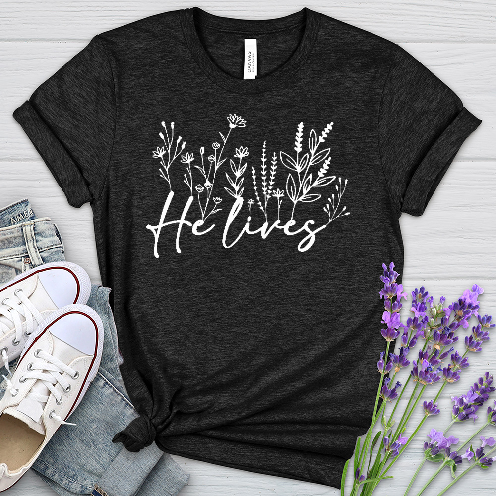 He Lives Wildflowers Heathered Tee