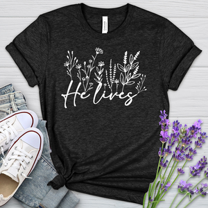 He Lives Wildflowers Heathered Tee