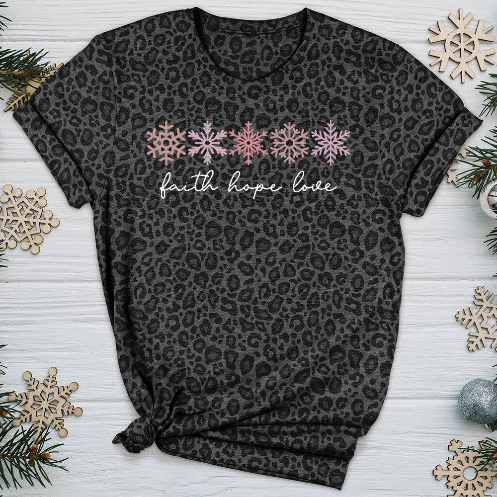 Faith Hope Love Snowflake Assortment Leopard Tee