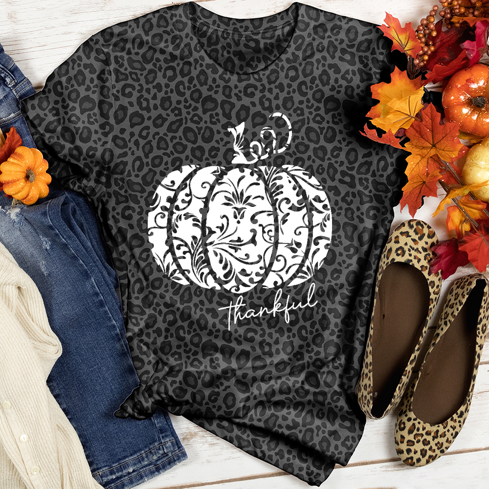 Thankful Floral Black Leopard Tee