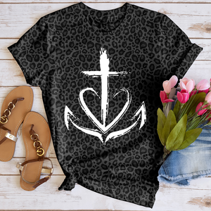 Faith anchor black leopard tee