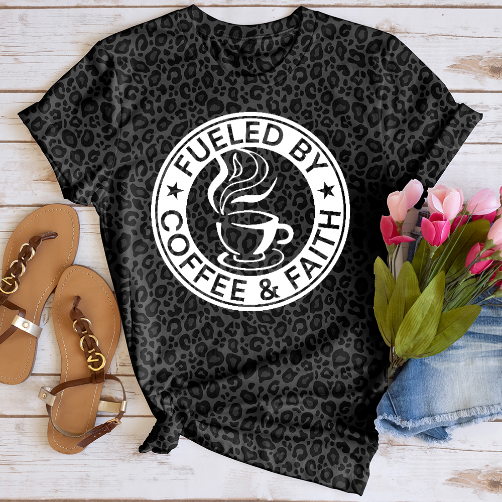 Fueled by Coffee and Faith Leopard Tee
