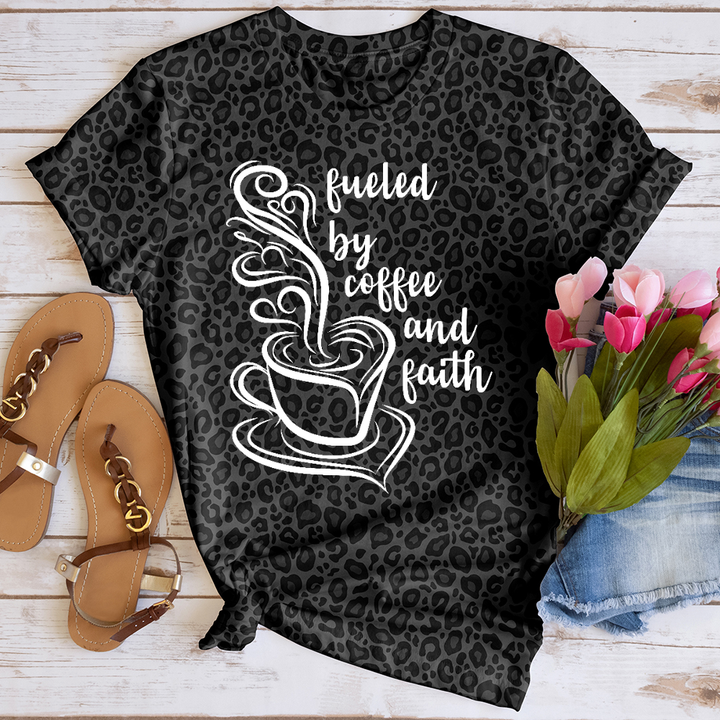 Fueled by Coffee and Faith Art Leopard Tee