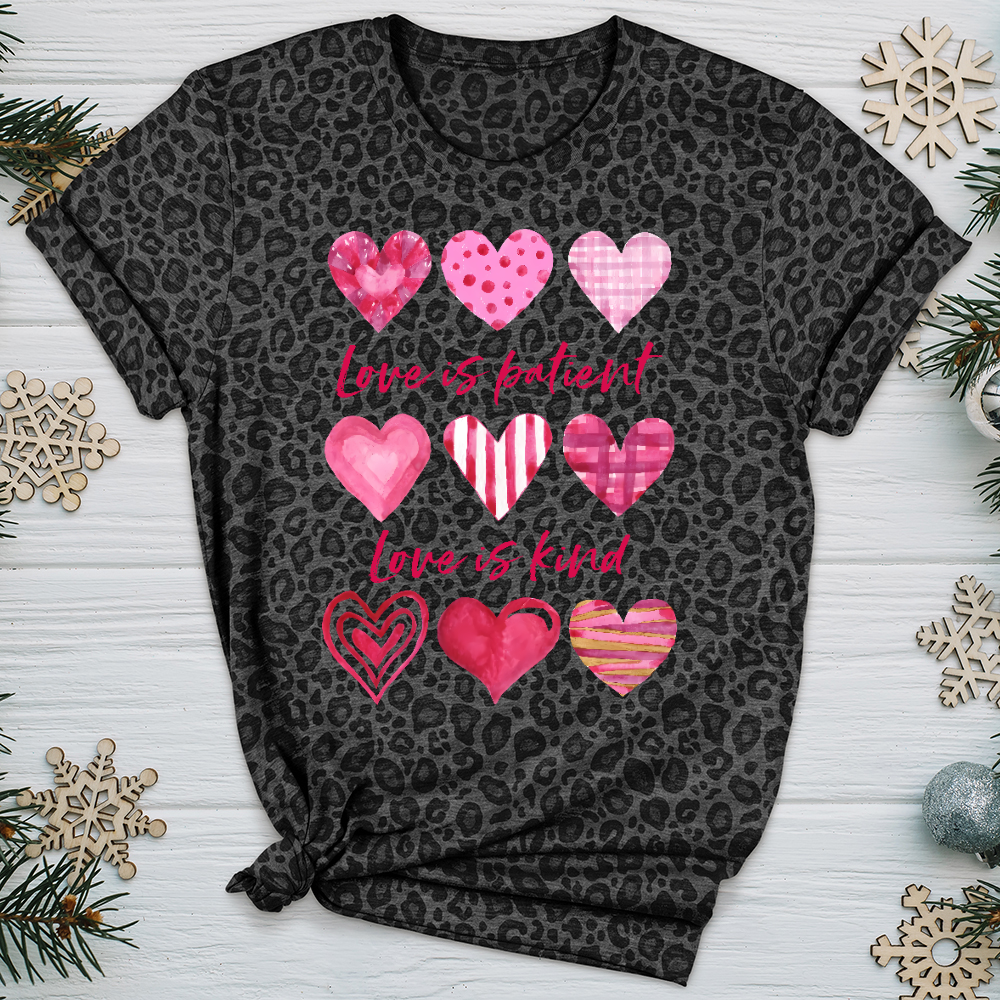 Pink Hearts Love Is Patient Leopard Tee