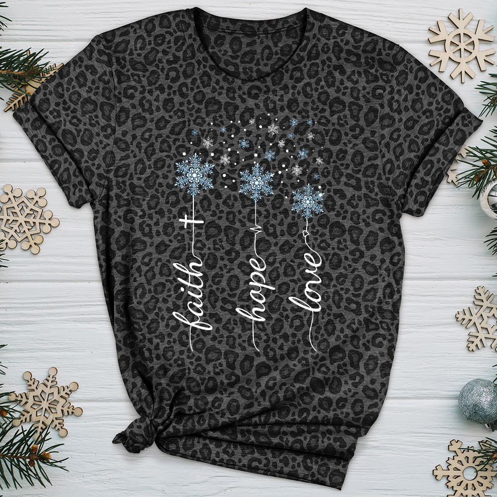 Faith Hope Love Snowflakes Leopard Tee