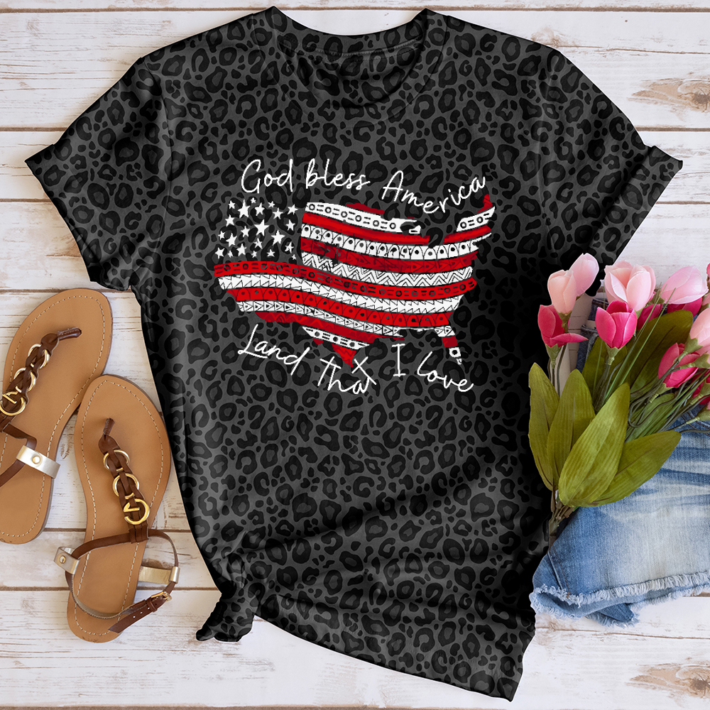 God Bless American Leopard USA Tee