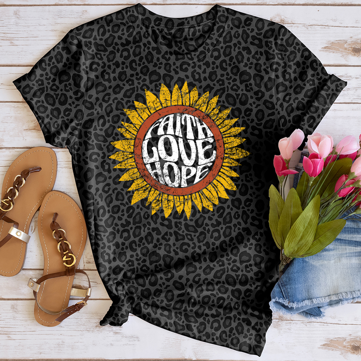 Faith Love Hope Sunflower Leopard Tee