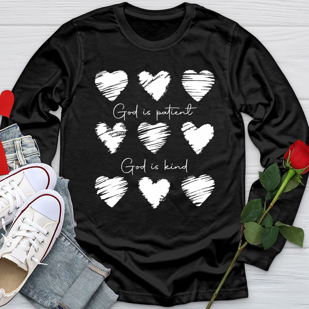 God Is Patient Hearts Softstyle Long Sleeve