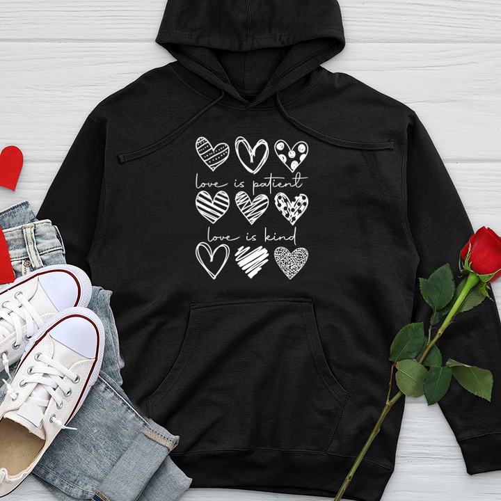 Heart Pattern Midweight Hooded Sweatshirt