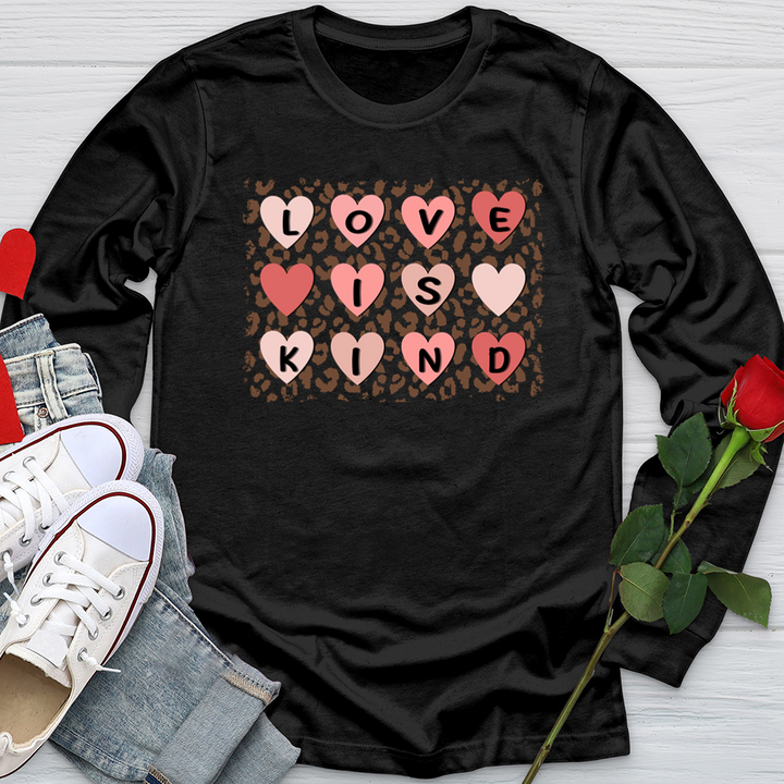 Love Is Kind Leopard Hearts Softstyle Long Sleeve