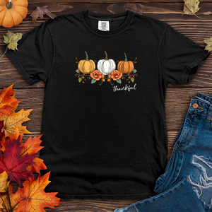 Vintage Cozy Floral Trio Pumpkins Heavy Cotton Comfort Colors Tee