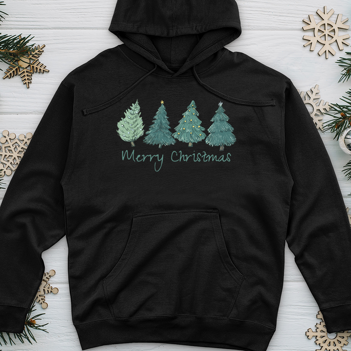 Merry Christmas Pine Trees Midweight Hooded Sweatshirt