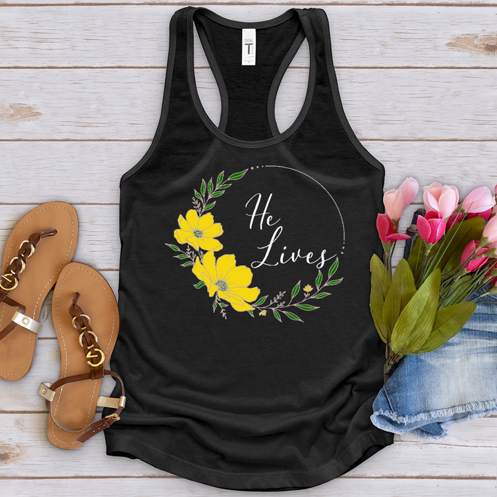 He Lives Flower Wreath Tank Top