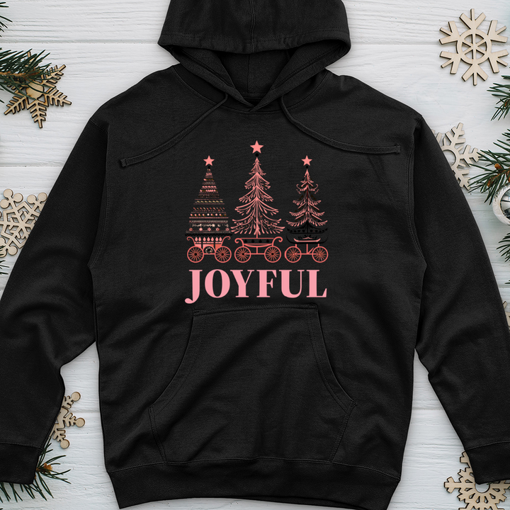 Pastel Pink Sleigh Tree Trio Midweight Hooded Sweatshirt