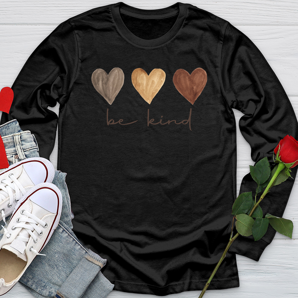 Be Kind Watercolor Hearts Softstyle Long Sleeve